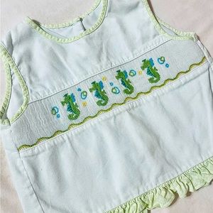 Anavini Hand Smocked Girls 3T Summer Seahorse Top